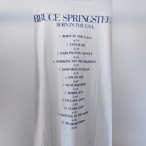 New In  Bruce Springsteen 'Born In The USA' White Tshirt with Track List on Back - Picture 5 of 6